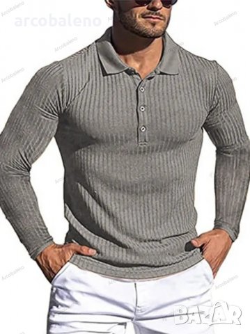 Нова мъжка блуза с висока еластична вертикална лента с дълъг ръкав, 8цвята - 023, снимка 7 - Блузи - 39800252
