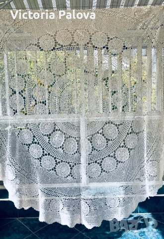 Красива плетена покривка цвят екрю 165см, снимка 2 - Покривки за маси - 52062462