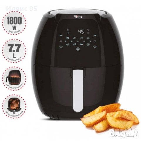 Фритюрник AirFryer Voltz 1800W, 7.7L, 2 ГОДИНИ ГАРАНЦИЯ, снимка 2 - Фритюрници - 44159519