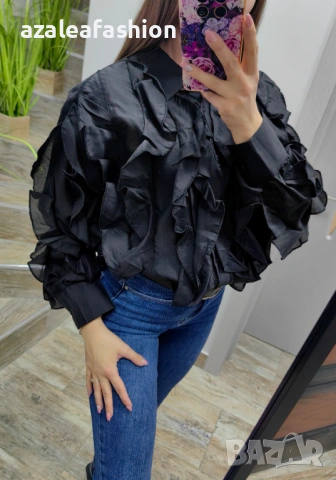 Черна дамска риза с къдри, снимка 3 - Ризи - 53082541