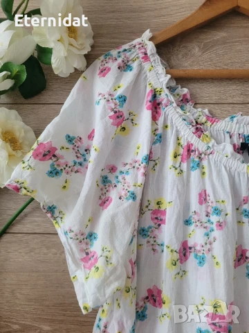 Бяла блузка памучна материя на цветя , снимка 3 - Тениски - 51033284