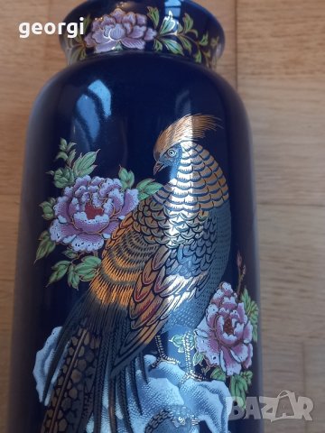 японска порцеланова ваза  Kutani кобалт с позлата , снимка 4 - Вази - 44394857