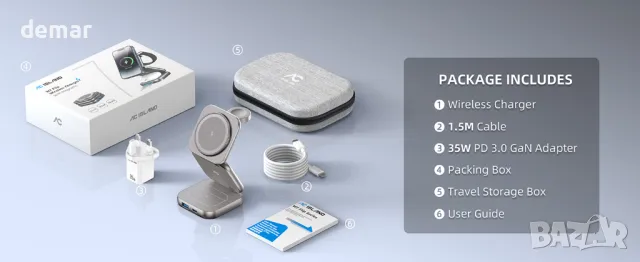 AC ISLAND 5 в 1 безжична зарядна станция, сгъваема стойка за зареждане Mag-Safe, снимка 10 - Безжични зарядни - 50296210