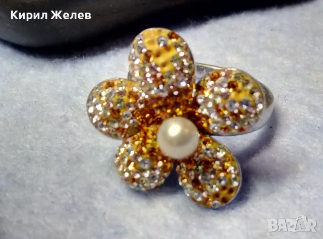 СКЪПОЦЕНЕН СРЕБЪРЕН ПРЪСТЕН ЦВЕТЕ СРЕБРО 925 с НАТУРАЛНА БЯЛА ПЕРЛА ЕМАЙЛ и ИСКРЯЩИ ЦИРКОНИ 26219, снимка 9 - Пръстени - 49913197