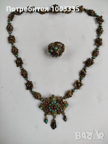 Старо сребърно и позлатено колие и пръстен 