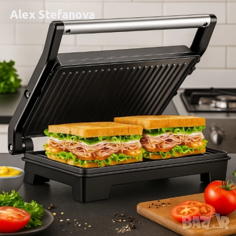 Тостер грил Royalty Line RL-PM1000 - Компактен грил и сандвич преса 2 в 1, снимка 2 - Тостери - 52815302