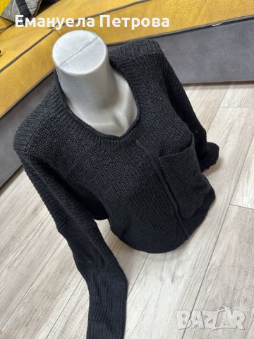 Дамски пуловер / цвят черен / с джоб, снимка 2 - Блузи с дълъг ръкав и пуловери - 38978662