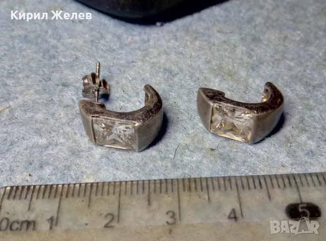 СТАРИ СРЕБЪРНИ ОБЕЦИ СРЕБРО 925 с ФАСЕТИРАН ЛАБОРАТОРЕН МОЙСАНИТ 1-та с НУЖДА от ЗАКОПЧАЛКА 49734, снимка 6 - Обеци - 48987305