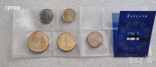 Естония .  10 ,20 , 50 цента ,1  и 5  крони. 5 бр. Нови. Лот