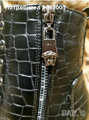 Луксозни дамски черни боти от релефна изкуствена кожа с висок ток и платформа-олекотени . N36 НОВИ , снимка 8 - Дамски боти - 53046956