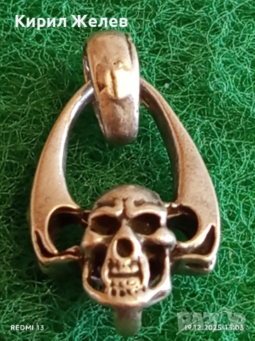 Рокерски сребърен медальон моторджийски ръчна изработка 39904, снимка 2 - Колиета, медальони, синджири - 52846914