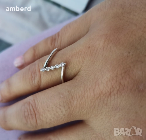 Елегантен сребърен пръстен - модел R037A, снимка 6 - Пръстени - 53557476
