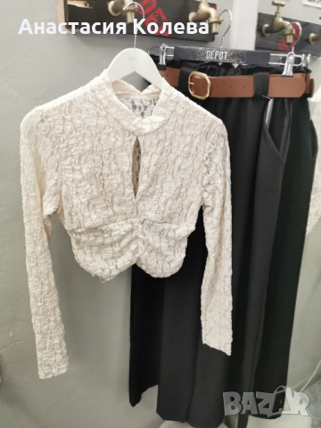 Парти блузи в екрю с дантела, снимка 2 - Блузи с дълъг ръкав и пуловери - 52685657