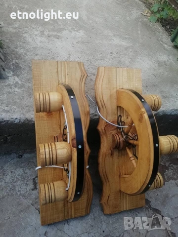 Ръчно изработени стенни лампи с колело и дървени чашки!, снимка 5 - Лампи за стена - 53867946