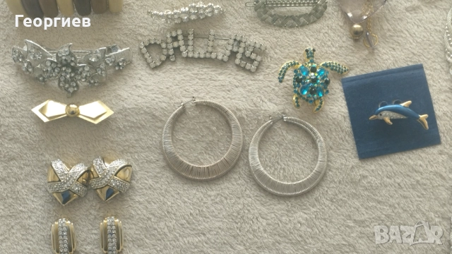 Колиета перли боядисани обици клипс,брошки., снимка 5 - Гривни - 51834024