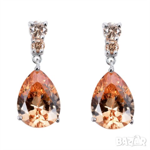 Обеци с морганит, капки, посребрени