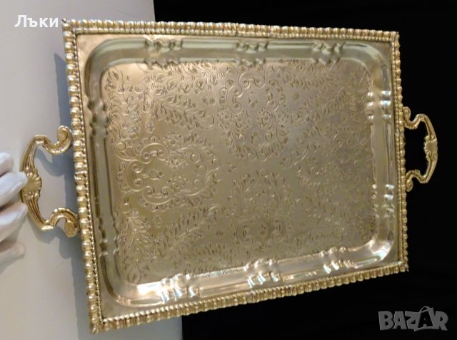 Посребрен бронзов поднос 2 кг.,56 см., снимка 5 - Антикварни и старинни предмети - 42504952