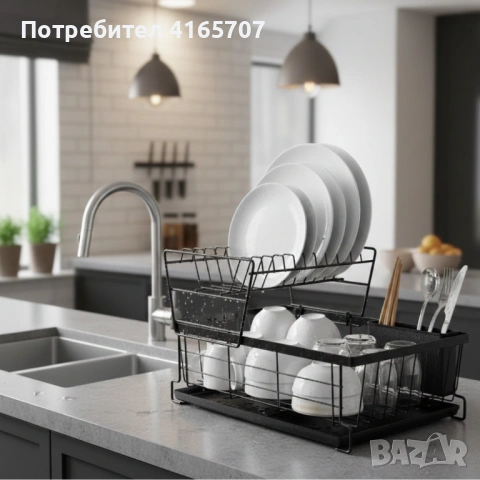 Двуетажен метален сушилник за съдове Cheffinger с отделение за прибори – повече ред и сух плот в кух, снимка 3 - Аксесоари за кухня - 53231718