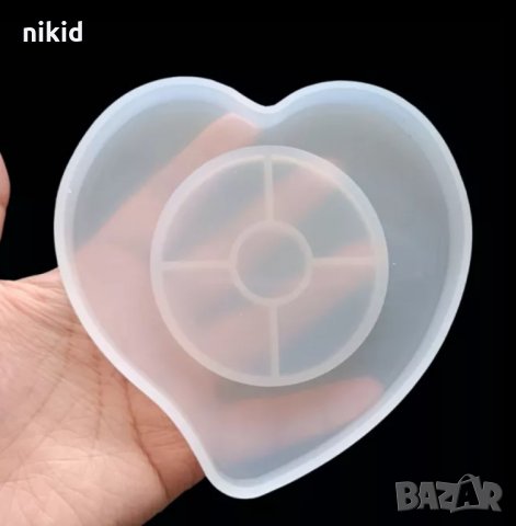 Сърце поставка основа за свещ силиконов молд форма калъп за смола гипс шоколад свещник, снимка 4 - Форми - 35859458
