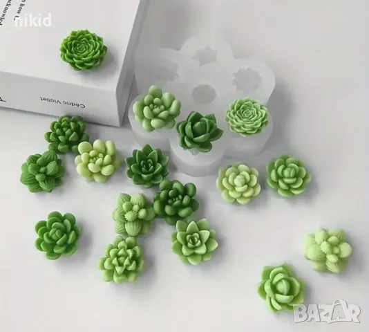 7 цветя сукулент микс силиконов молд форма фондан шоколад гипс свещ декор, снимка 3 - Форми - 48410473