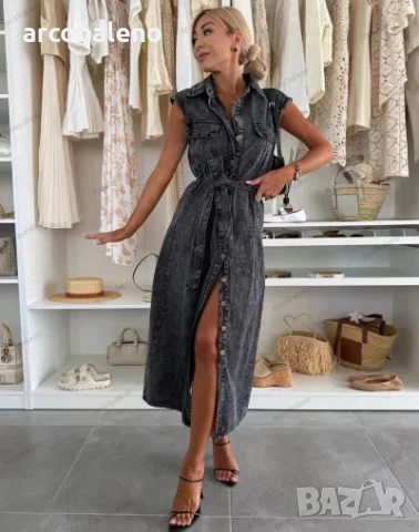 Дамска ежедневна едноредна дънкова рокля без ръкави, 3цвята , снимка 12 - Рокли - 51033308