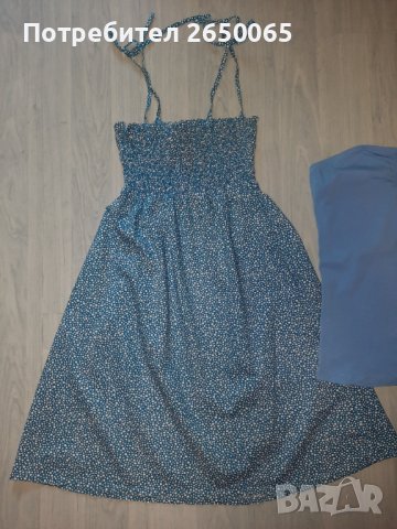 Синя рокля на бели точки+бюстие S, снимка 5 - Рокли - 41079801