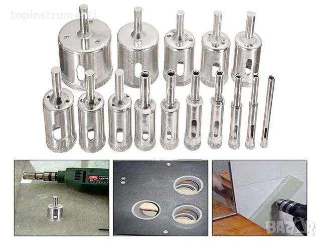 Комплект 15бр. диамантени боркорони за керамика, фаянс и стъкло, 6-50 мм, (06277), снимка 4 - Диамантени и режещи инструменти - 47436319