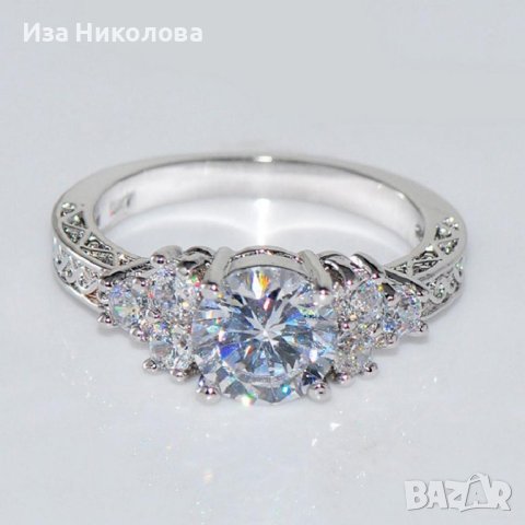 Посребрен пръстен с австрийски кристали, снимка 5 - Пръстени - 41561144