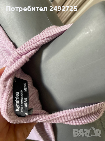 Топ рипс поло паднали рамена бледо розово BERSHKA , снимка 3 - Блузи с дълъг ръкав и пуловери - 44729098
