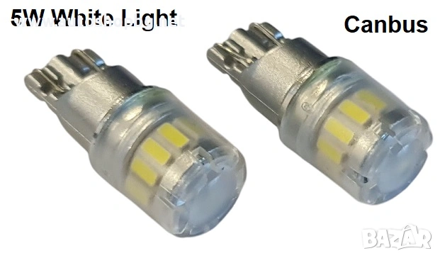 LED крушки T10 12V 5W – бели, габарит, комплект 2 бр., снимка 2 - Аксесоари и консумативи - 53524291
