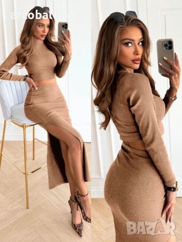 Дамски комплект от оребрен топ + пола с цепка Sumire, 5цвята , снимка 16 - Комплекти - 53570521