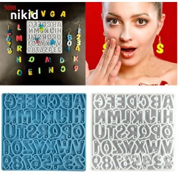 Букви азбука латиница числа цифри дупки висулки обеци колие бижу силиконов молд форма фондан смола