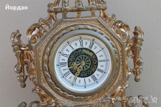 Немски механичен часовник бронз с позлата, снимка 4 - Антикварни и старинни предмети - 41374315
