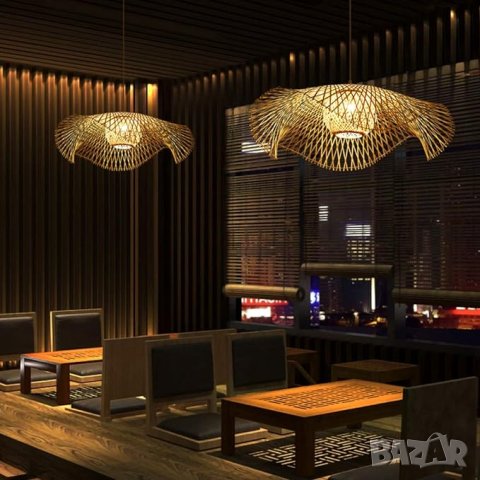 Ретро естествен бамбуков полилей ратан Винтидж таван, снимка 2 - Лампи за таван - 34302973