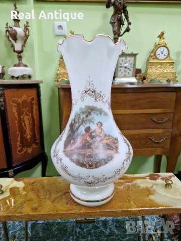 Превъзходна голяма много красива антикварна белгийска ваза Опалина , снимка 1 - Вази - 44507190