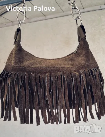 Модерна чанта естествена кожа  велур, снимка 2 - Чанти - 50368027