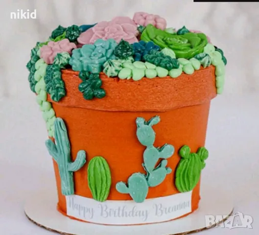 Цвете Цветя сукулент сукуленти кактус микс голям силиконов молд форма фондан шоколад декор украса, снимка 5 - Форми - 48264796