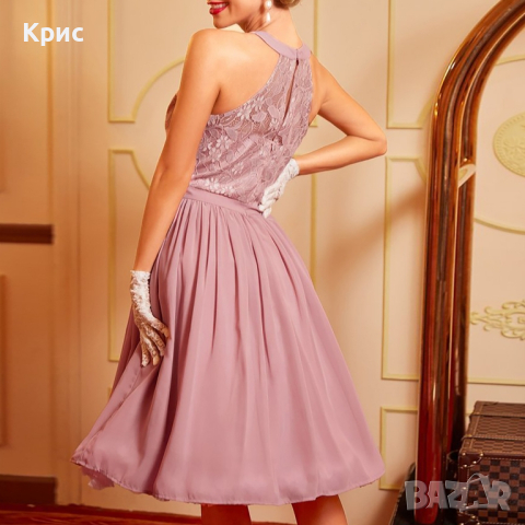 Официална дамска рокля с дантела, размер L, снимка 2 - Рокли - 44505818