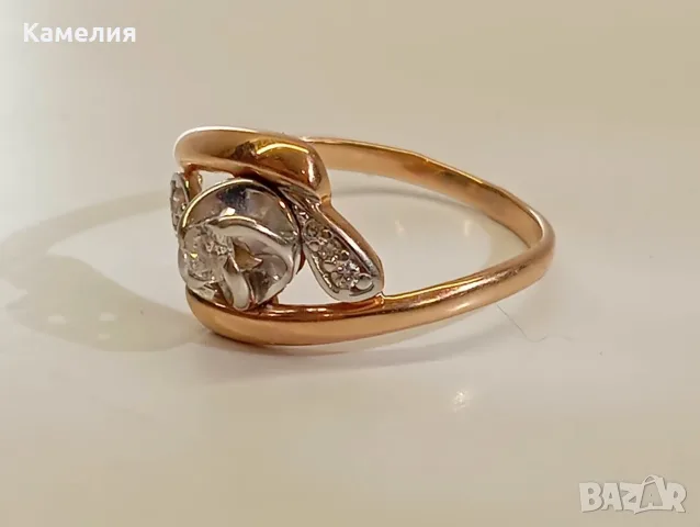 Руско злато. Пръстен с брилианти , снимка 6 - Пръстени - 56335265