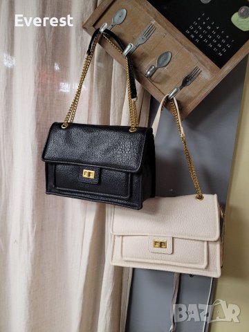  Чисто нови! Бежева и черна официална чанта със синджир, снимка 9 - Чанти - 40110256