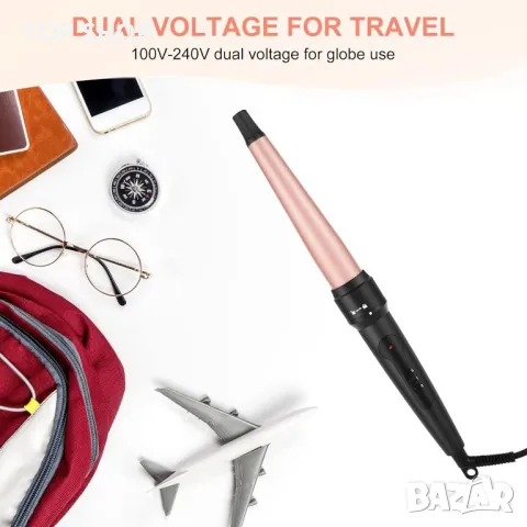 LXMTOU Маша за къдрене на коса 3 в 1, конусовидна 9-32 mm турмалинова керамична, с ръкавица, снимка 4 - Маши за коса - 49682805