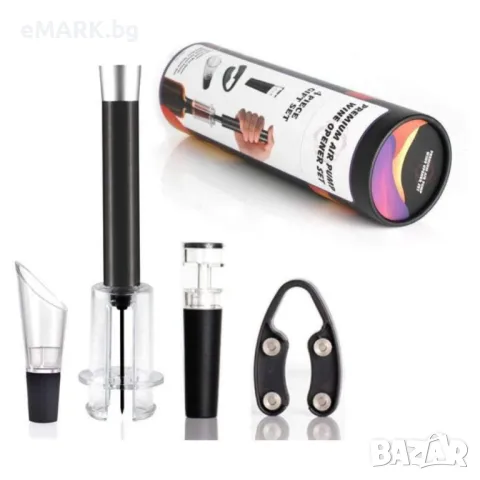 4в1 сет за вино - тирбушон с въздух, резачка, тапа с вакуум и наливник, снимка 1