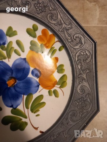 Декоративна керамична чиния с калаен обков , снимка 3 - Декорация за дома - 35827024