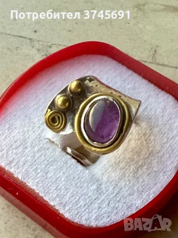 Масивен сребърен пръстен с аметист, снимка 4 - Пръстени - 48443487