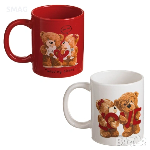 Комплект керамични чаши „Love“ с мечета – 330 мл_1255457, снимка 3 - Чаши - 53415842