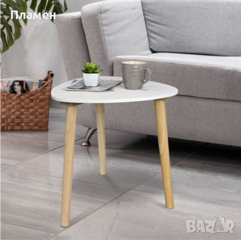 Холна, градинска, Маса МДФ Бяла Триъгълник 38х38х39 и 48x48x46см