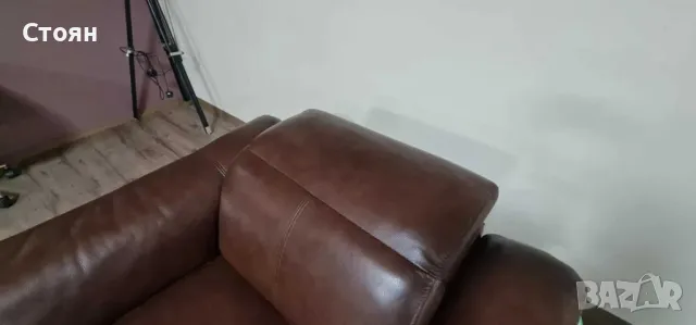Кафяв кожен фотьойл с подвижна облегалка, снимка 7 - Дивани и мека мебел - 49936269
