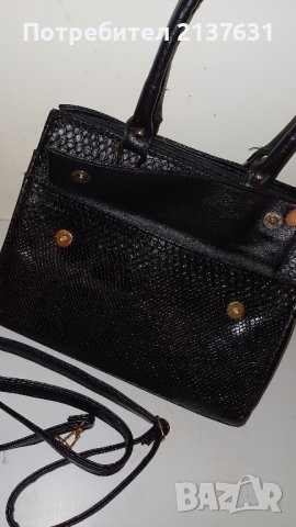 ДАМСКА Черна ЧАНТА от ЕСТЕСТВЕНА  КОЖА  с 2 прегради , снимка 2 - Чанти - 42722896