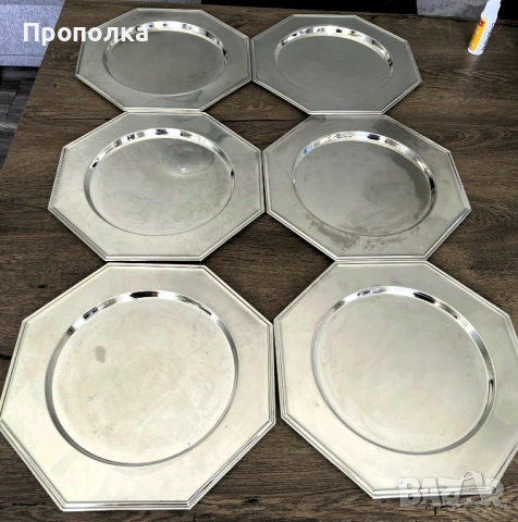 Плато - голяма чиния, подложка - стилни, метални, посребрени - 6бр., снимка 8 - Чинии - 53681316