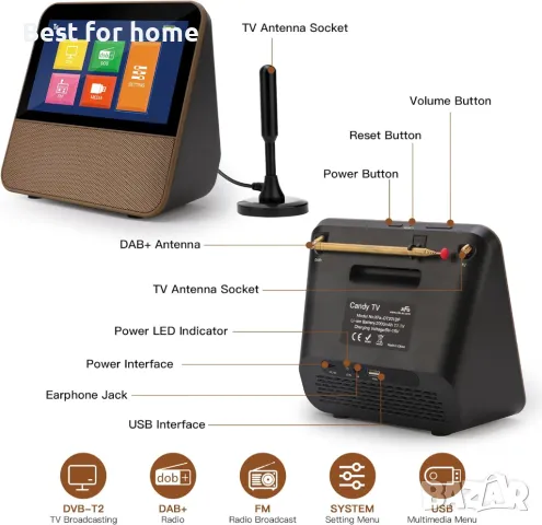 Преносим телевизор- мултимедия HassoKon, DVB-T2 , DAB+, FM, USB мултимедийно, акумулатор, снимка 2 - Телевизори - 50172964